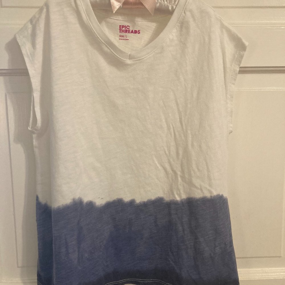 Epic Threads White and Blue Sleeveless Top, Girls Size L
